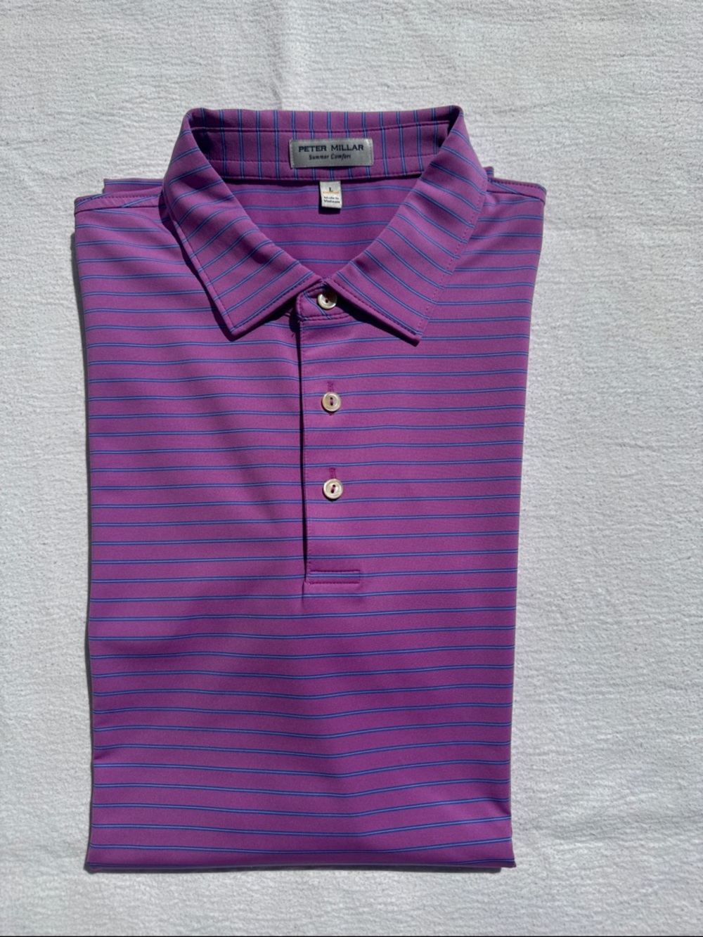 NWOT Peter Millar Purple and Blue Striped Polo Shirt L